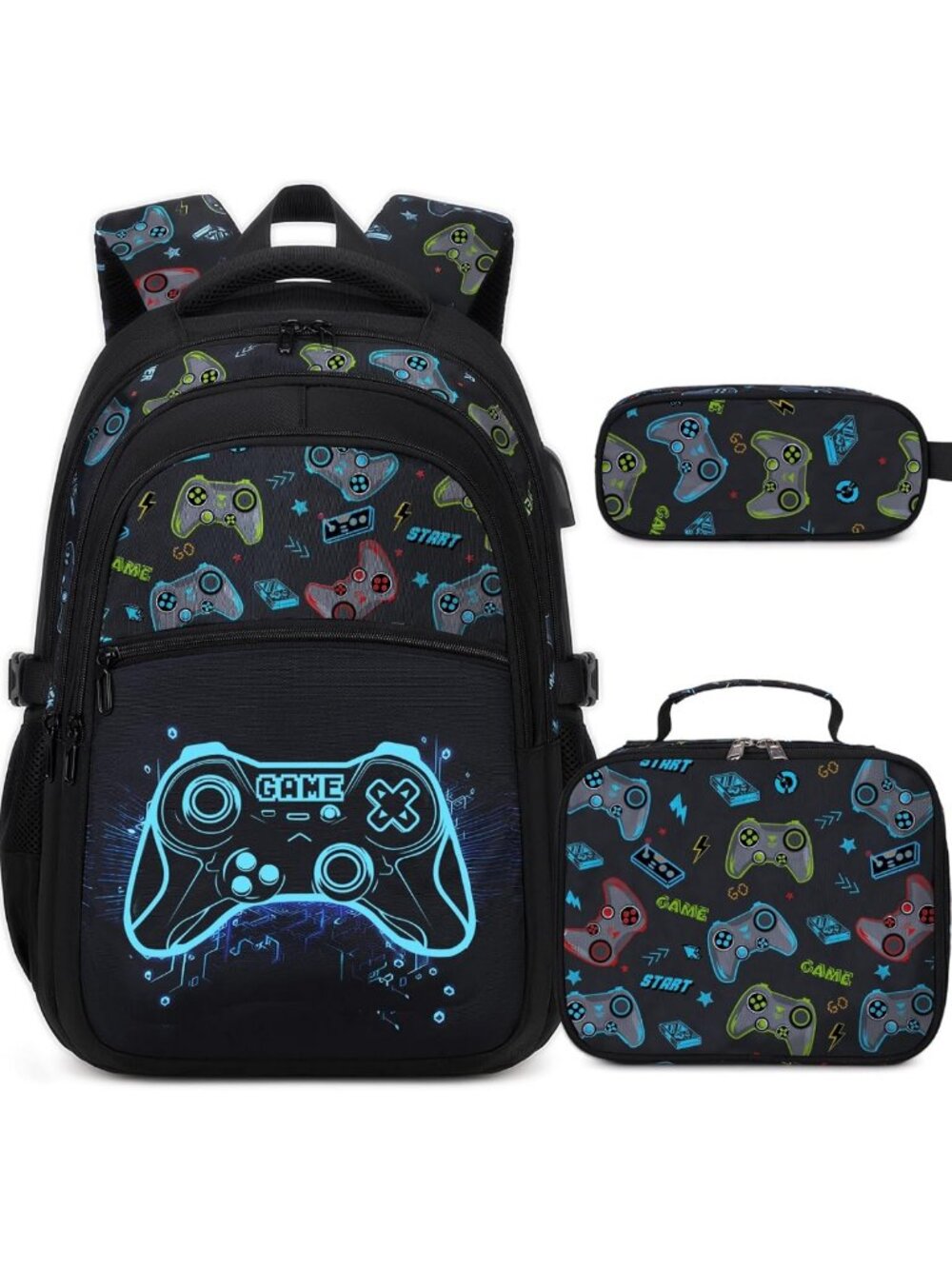 Luminous Gamer Boys Backpack with Lunch Box for School, Stylish & Functional